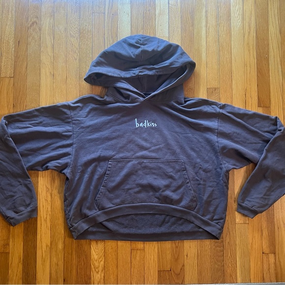 Badkiss Brown Sweatsuit Heavyweight Drop Shoulder Cropped Oversized Hoodie - Picture 3 of 9